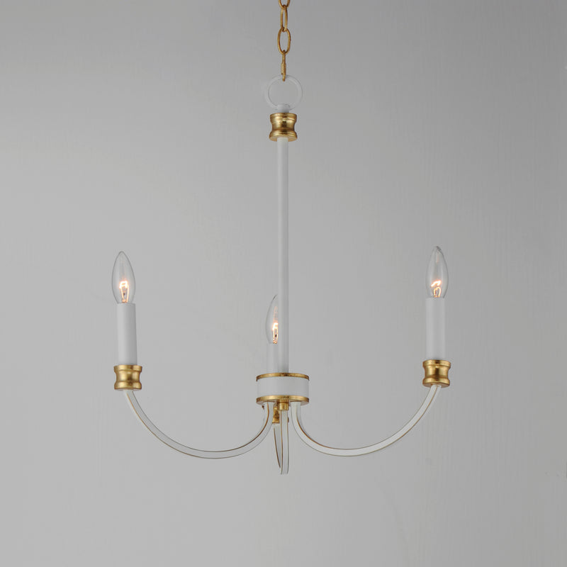 Maxim 11373WWTGL Charlton 3 Light Chandelier | Weathered White/Gold Leaf