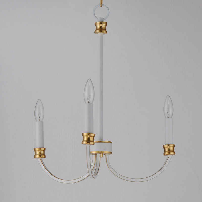 Maxim 11373WWTGL Charlton 3 Light Chandelier | Weathered White/Gold Leaf