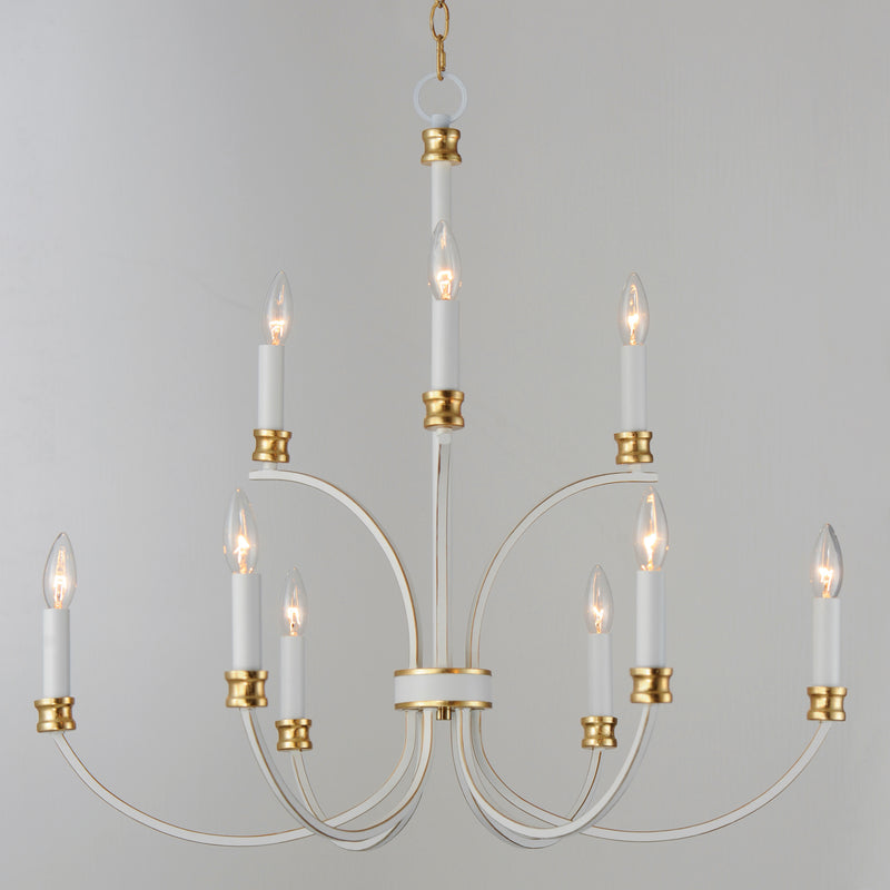 Maxim 11377WWTGL Charlton 9 Light Chandelier | Weathered White/Gold Leaf