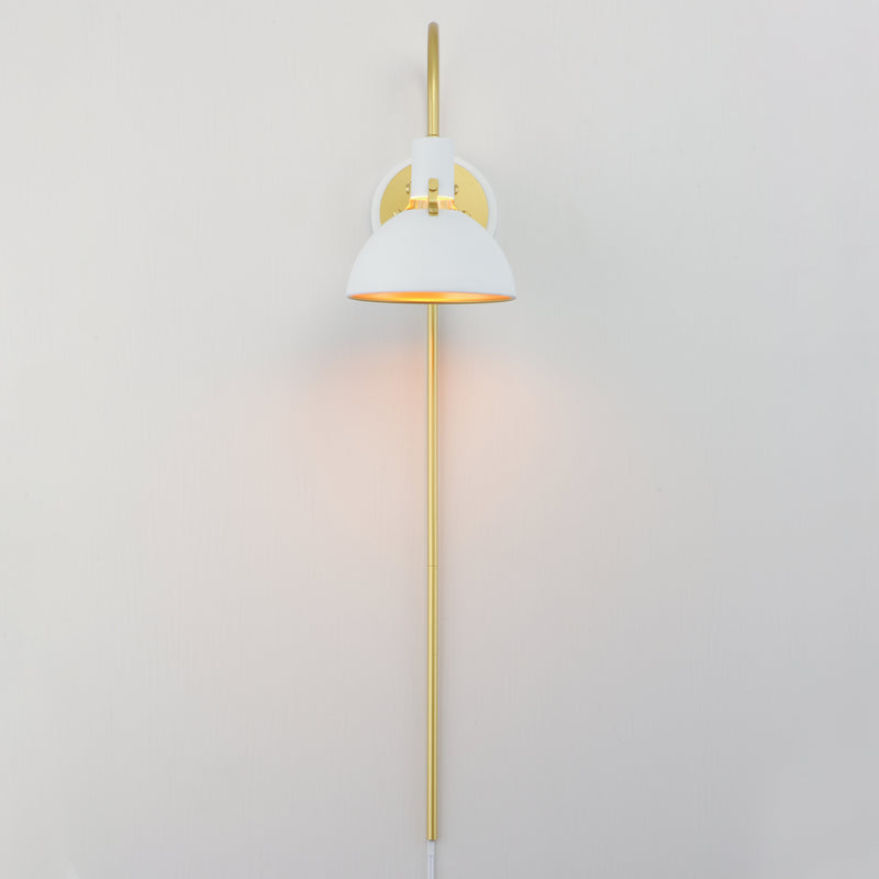 Maxim 12041WTSBR Dawn Pin Up Wall Sconce | White/Satin Brass