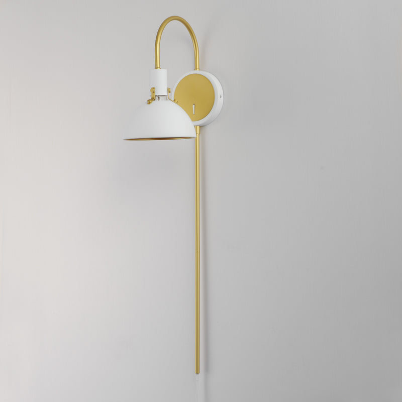 Maxim 12041WTSBR Dawn Pin Up Wall Sconce | White/Satin Brass