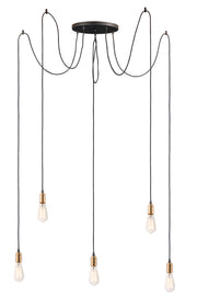 Maxim 12125BKAB Early Electric 5 Light Pendant | Black / Antique Brass