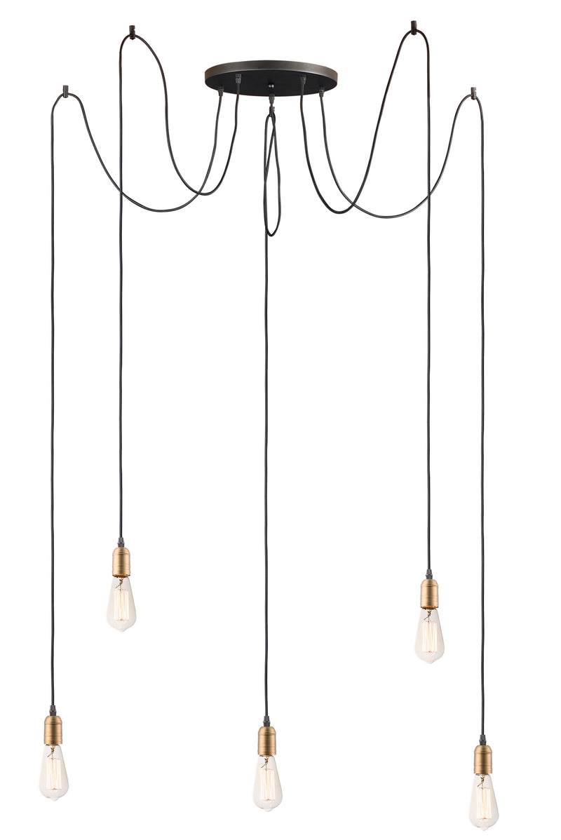 Maxim 12125BKAB Early Electric 5 Light Pendant | Black / Antique Brass