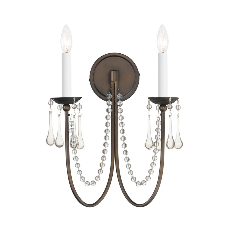 Maxim 12161CHB/CRY Plumette 2 Light Wall Sconce w Crystal | Chestnut Bronze