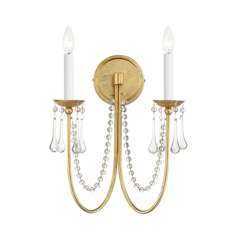 Maxim 12161GL/CRY Plumette 2 Light Wall Sconce w Crystal | Gold Leaf