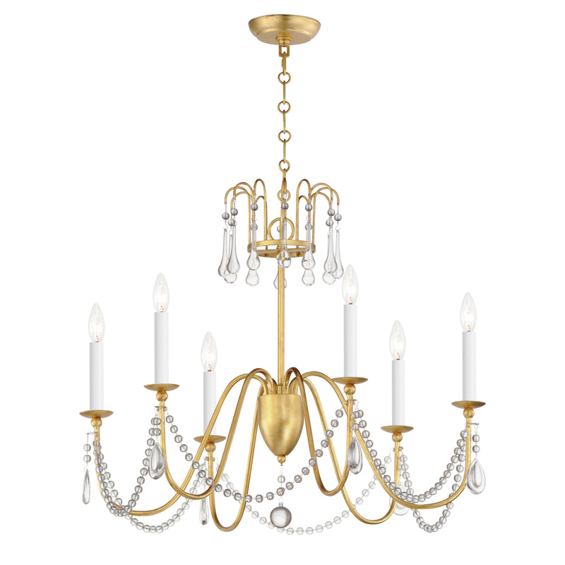 Maxim 12166GL/CRY Plumette 6 Light Chandelier w Crystal | Gold Leaf