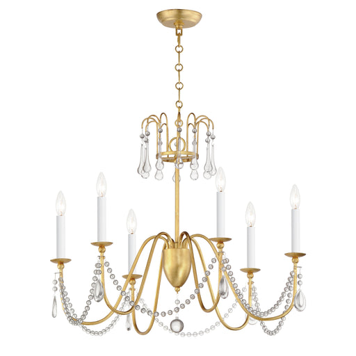 Maxim 12166GL/CRY Plumette 6 Light Chandelier w Crystal | Gold Leaf