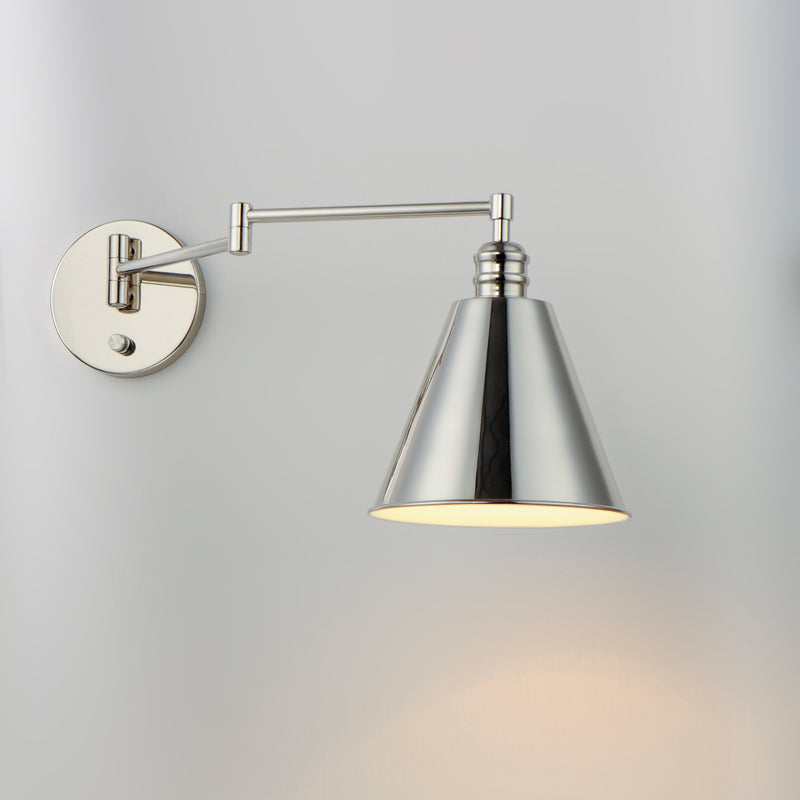 Maxim 12220PN Library 1 Light Wall Sconce Horizontal Swing Arm | Polished Nickel