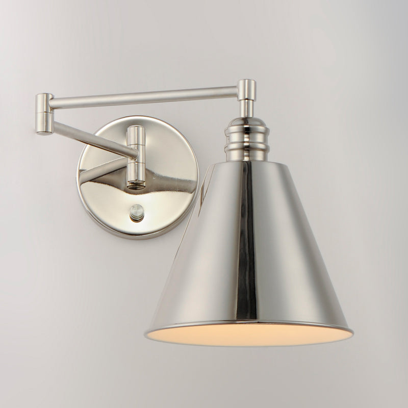 Maxim 12220PN Library 1 Light Wall Sconce Horizontal Swing Arm | Polished Nickel