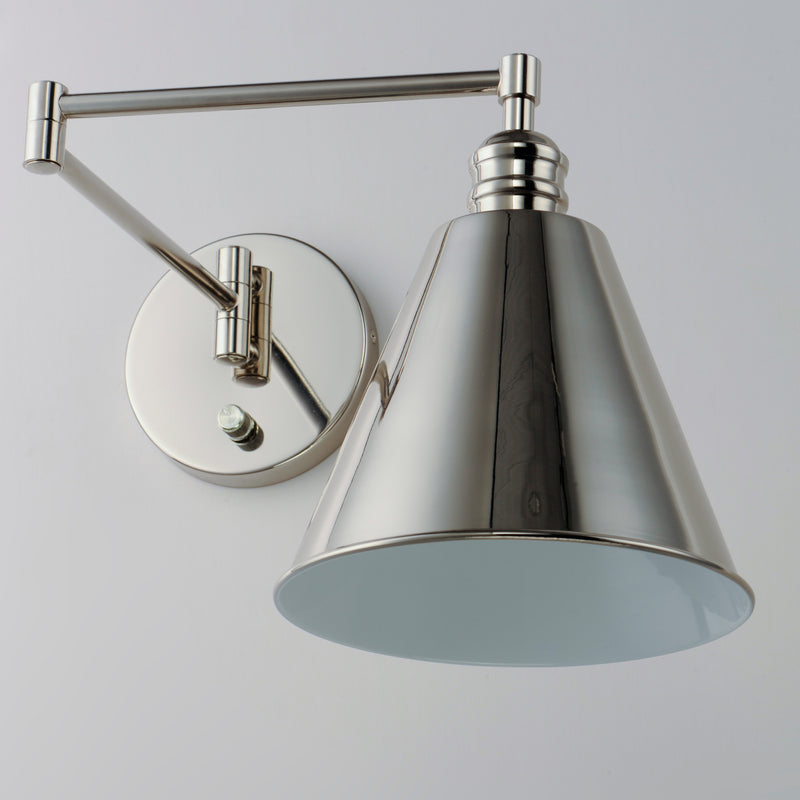 Maxim 12220PN Library 1 Light Wall Sconce Horizontal Swing Arm | Polished Nickel
