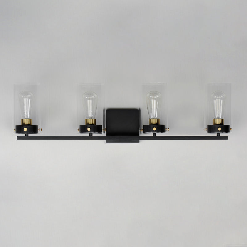 Maxim 12404CLBKSBR Pinn 4 Light Bath Vanity | Black / Satin Brass