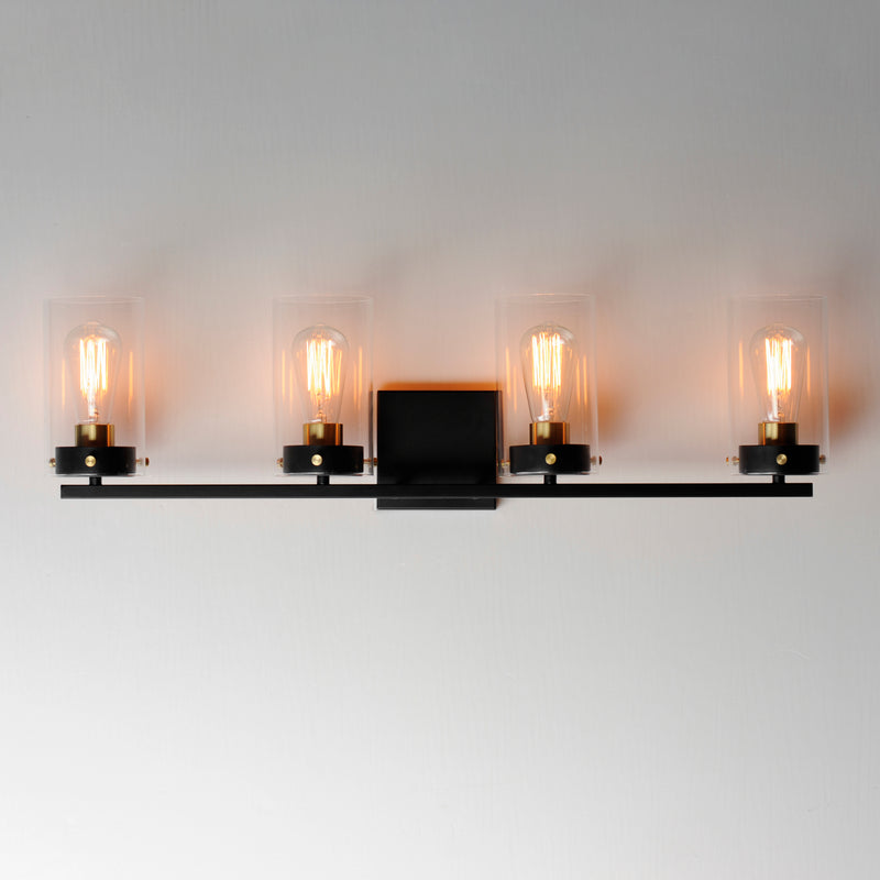 Maxim 12404CLBKSBR Pinn 4 Light Bath Vanity | Black / Satin Brass