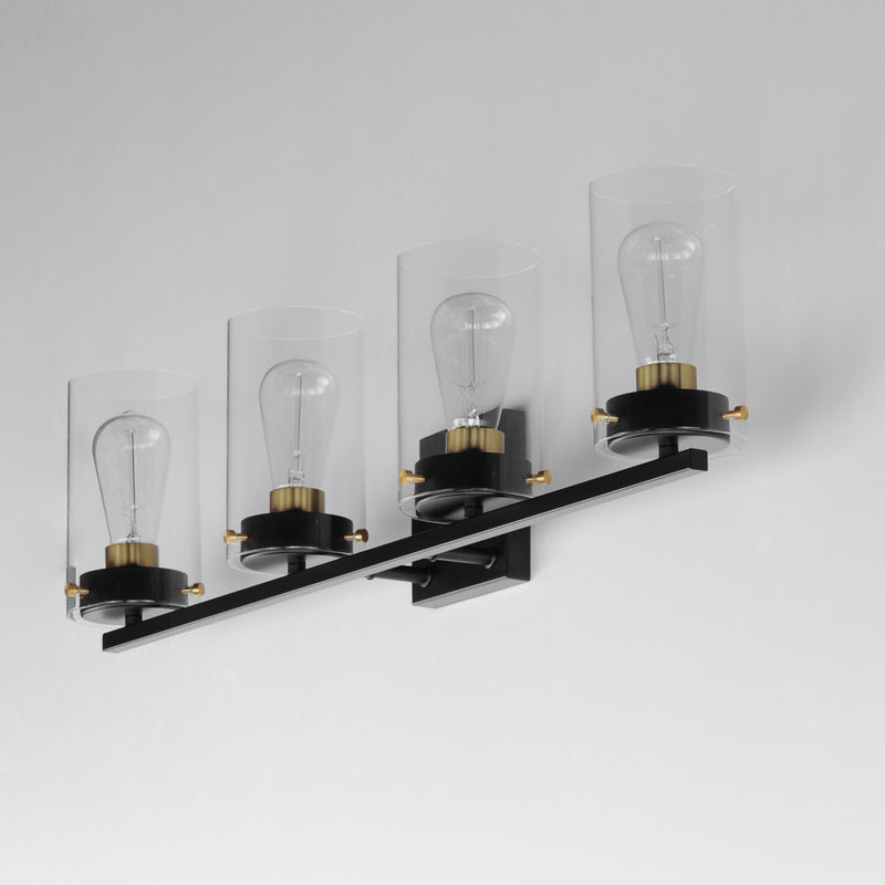 Maxim 12404CLBKSBR Pinn 4 Light Bath Vanity | Black / Satin Brass