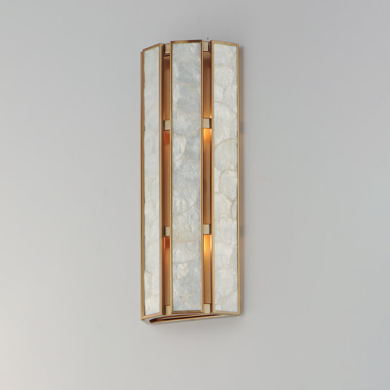 Maxim 12801CZNAB Miramar 2 Light Wall Sconce | Capiz / Natural Aged Brass
