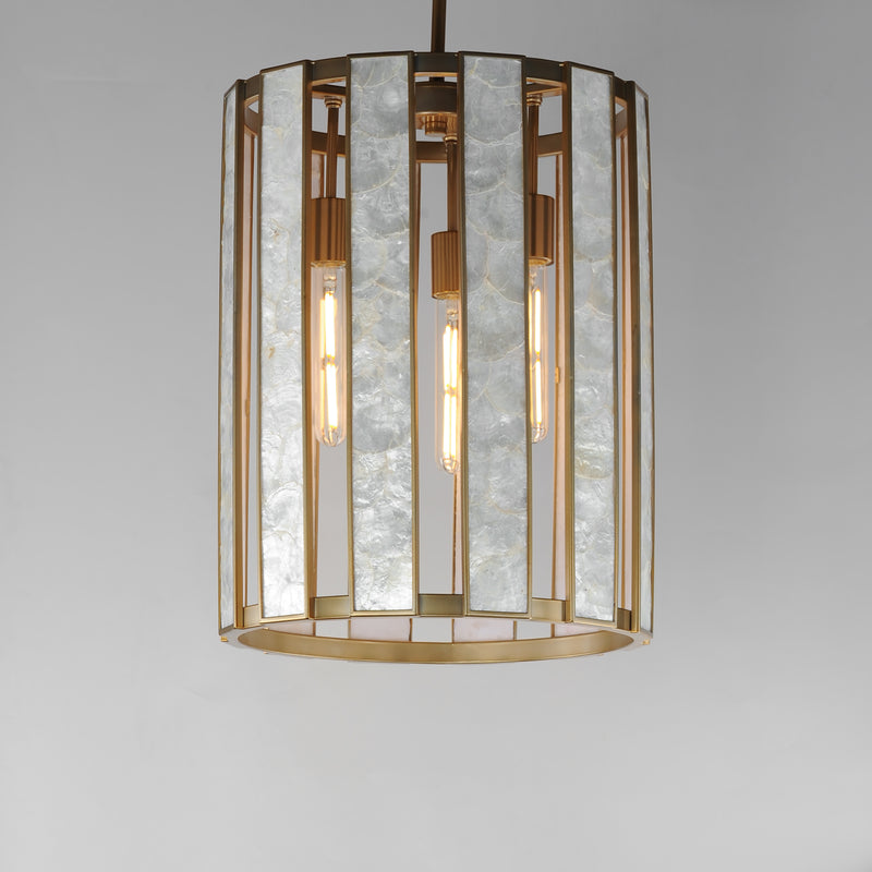 Maxim 12802CZNAB Miramar 3 Light Foyer Pendant | Capiz / Natural Aged Brass