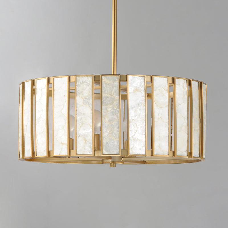 Maxim 12804CZNAB Miramar 4 Light Pendant | Capiz / Natural Aged Brass