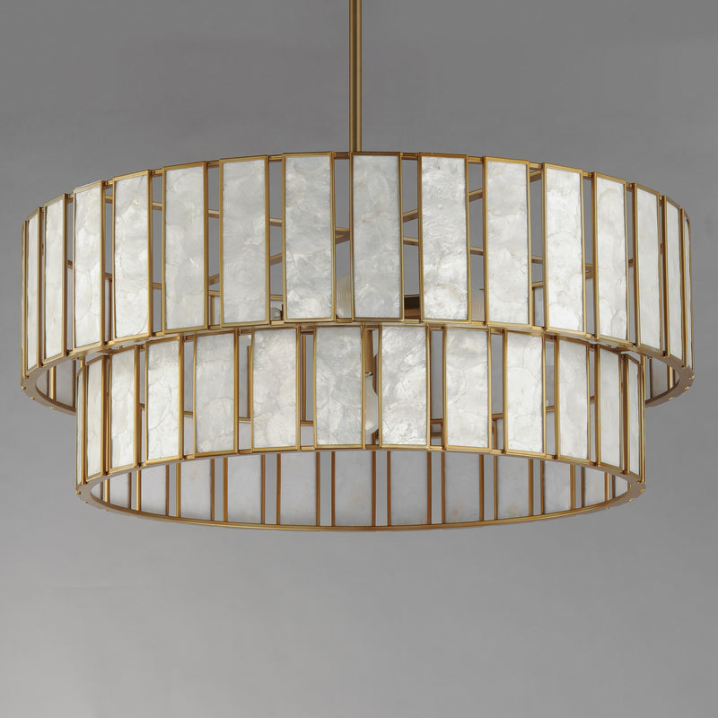 Maxim 12806CZNAB Miramar 6 Light Chandlelier | Capiz / Natural Aged Brass