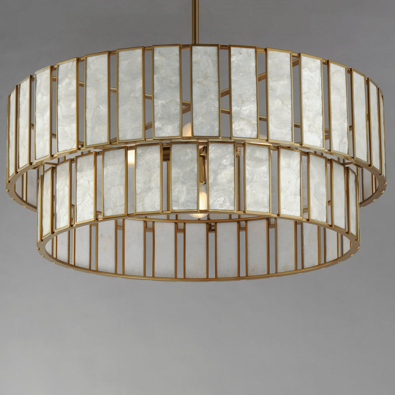 Maxim 12806CZNAB Miramar 6 Light Chandlelier | Capiz / Natural Aged Brass