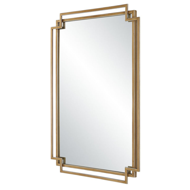 Dreska Brushed Gold with Silver Highlights Mirror | Modern Rectangle Iron Frame Bathroom Vanity Mirror Mounted Vertical or Horizontal (22 in. W x 34 in. H x 1 in. D)