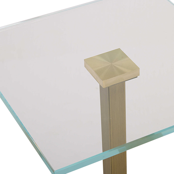 Moss + Fig Marble Drink Table | White Marble and Brushed Brass End Table (Modern Pedestal Table 11 W x 24 H x 11 D inches)