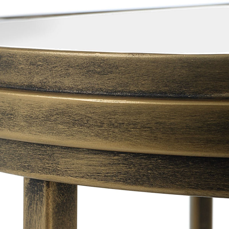 Mavren Nesting Tables Set of 2 | Antique Brushed Gold and Mirrored Top (Medium: 15 in. W x 21 in. H; Large: 18 in. W x 24 in. H)