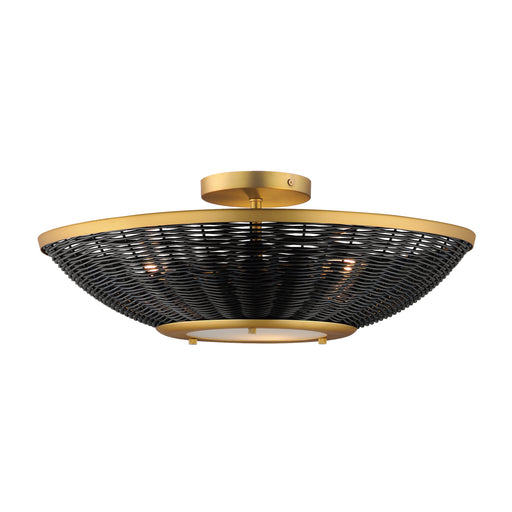Maxim 14460BRNAB Rattan 20" Wall Sconce/Semi Flush Mount | Natural Aged Brass