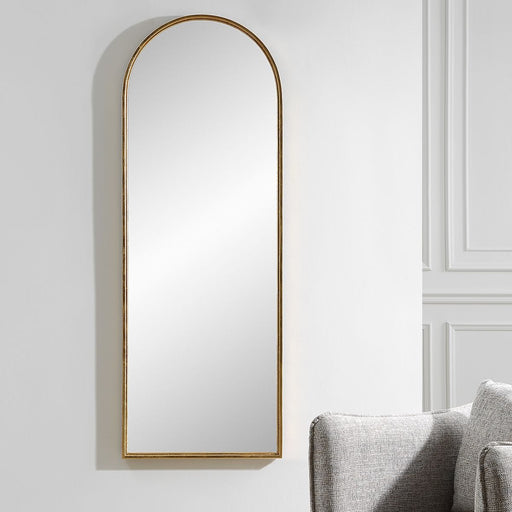 Arvisa Antiqued Gold Leaf Mirror | Modern Arch Iron Frame Mirror (22 in. W x 60 in. H x 2 in. D)