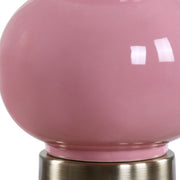 Hollis Bubblegum Pink Glaze Modern Ceramic Table Lamp with White Linen Shade (26" H Lamp with 10" H x 15" W Shade)
