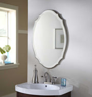 Domari Burnished Silver Mirror | Modern Oval Engineered Wood Frame Bathroom Vanity Mirror Mounted Vertical or Horizontal (20 in. W x 30 in. H x 1 in. D)