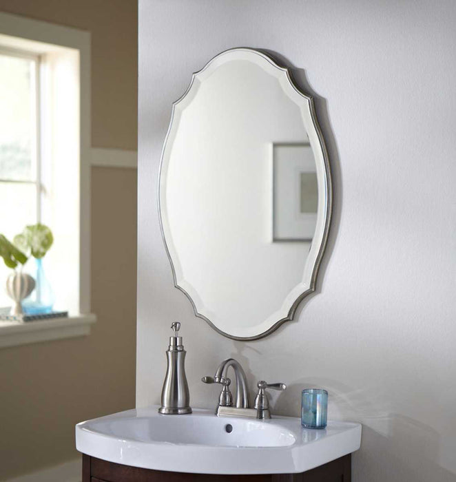 Domari Burnished Silver Mirror | Modern Oval Engineered Wood Frame Bathroom Vanity Mirror Mounted Vertical or Horizontal (20 in. W x 30 in. H x 1 in. D)