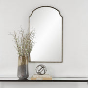 Treva Rich Bronze Mirror | Modern Arch Iron Frame Bathroom Vanity Mirror (22 in. W x 36 in. H x 1 in. D)
