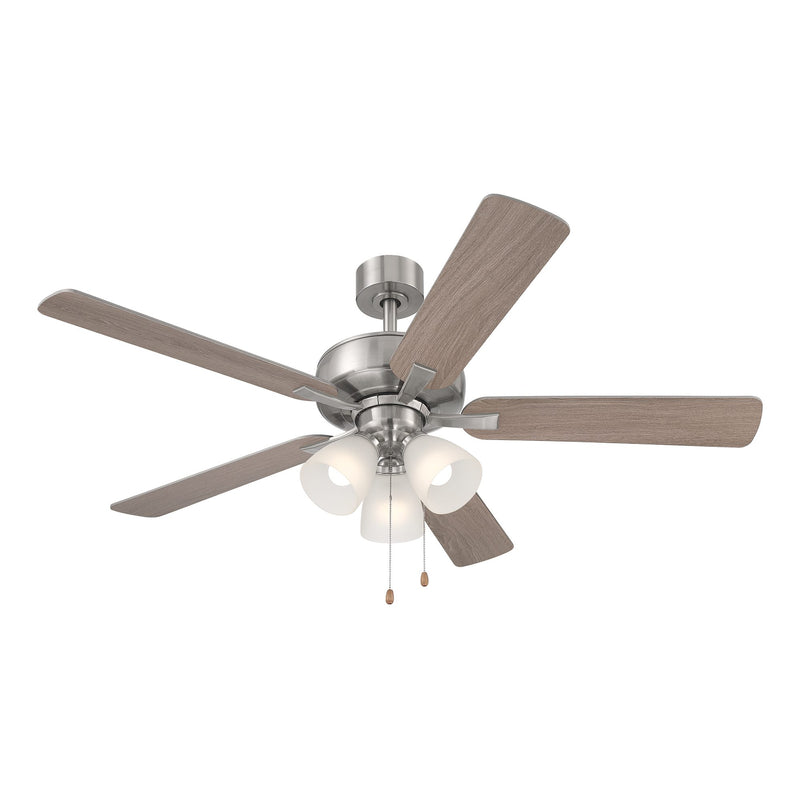 Stellant 52 in. Brushed Nickel Ceiling Fan with LED Light and Pull Chain Control - ALCOVE LIGHTING