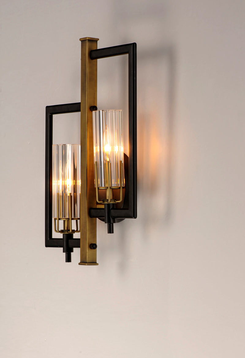 Maxim 16112CLBKAB Flambeau 2 Light Wall Sconce | Black / Antique Brass