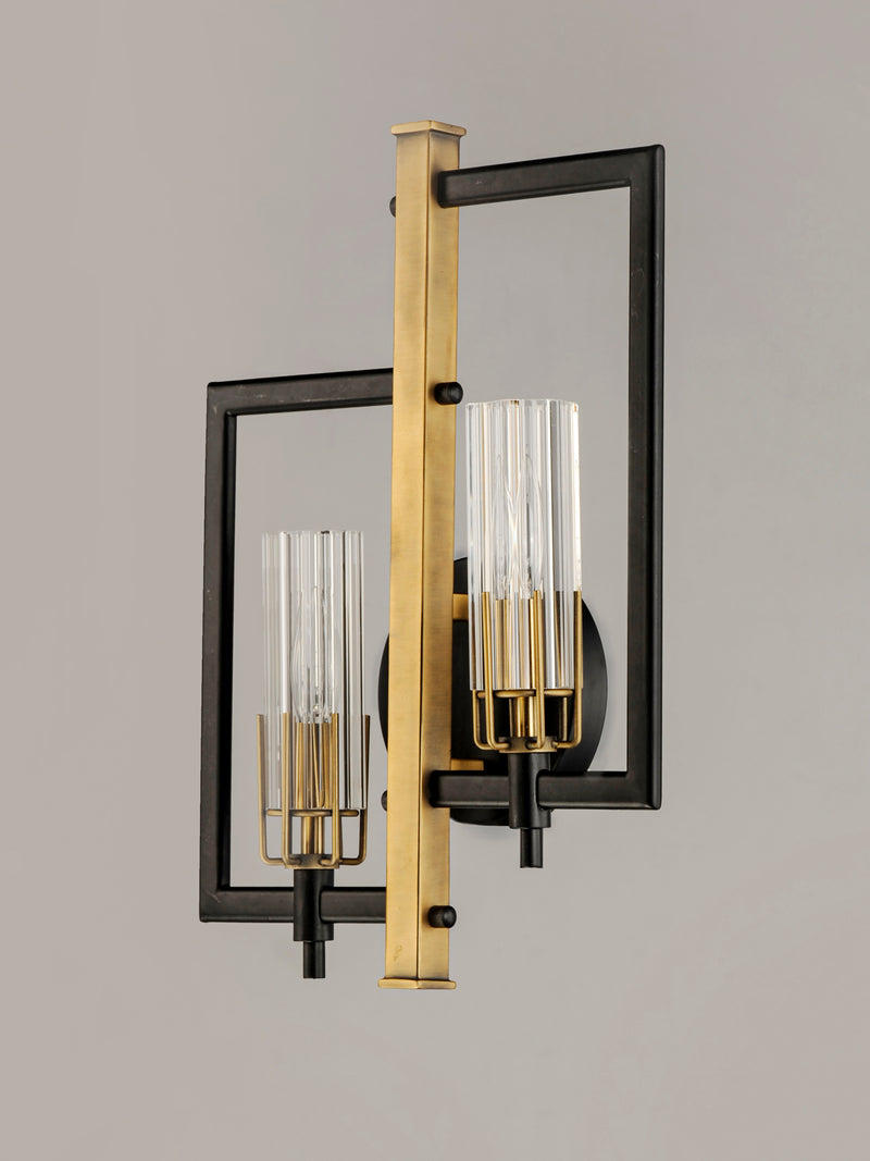Maxim 16112CLBKAB Flambeau 2 Light Wall Sconce | Black / Antique Brass