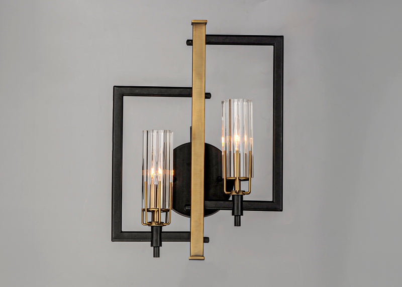 Maxim 16112CLBKAB Flambeau 2 Light Wall Sconce | Black / Antique Brass