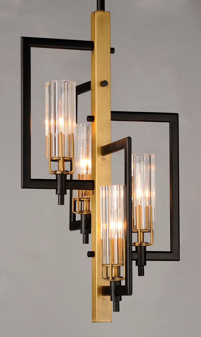 Maxim 16114CLBKAB Flambeau 4 Light Chandelier | Black / Antique Brass