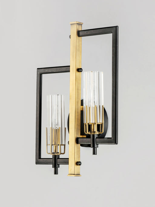 Maxim 16115CLBKAB Flambeau 2 Light Wall Sconce | Black / Antique Brass