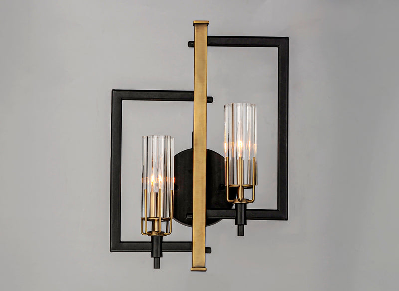 Maxim 16115CLBKAB Flambeau 2 Light Wall Sconce | Black / Antique Brass