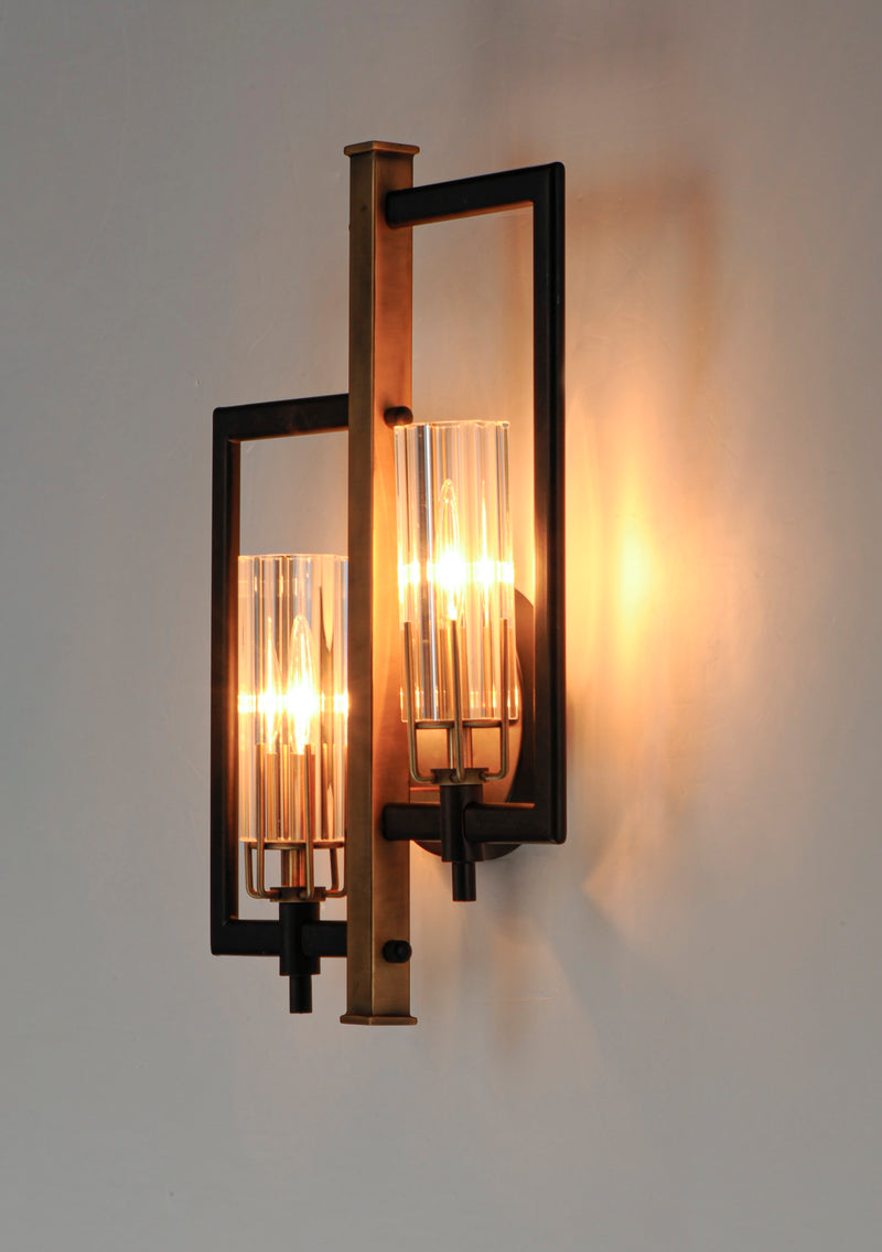 Maxim 16115CLBKAB Flambeau 2 Light Wall Sconce | Black / Antique Brass
