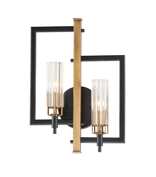 Maxim 16115CLBKAB Flambeau 2 Light Wall Sconce | Black / Antique Brass