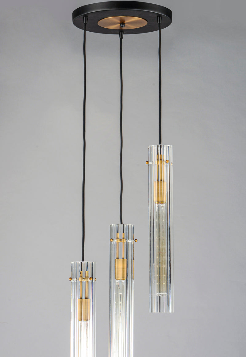 Maxim 16123CLBKAB Flambeau 3 Light Pendant | Black / Antique Brass