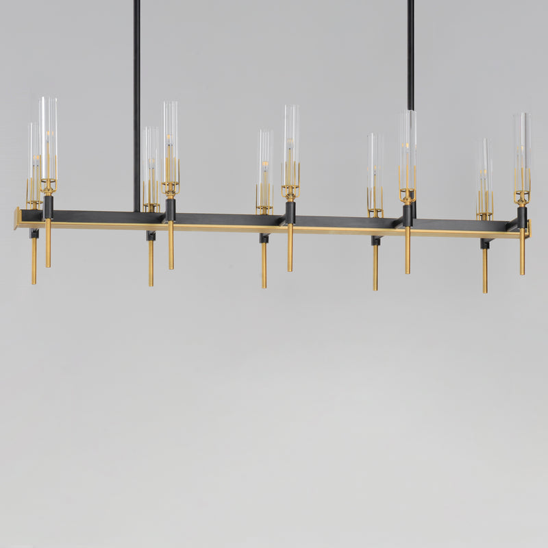 Maxim 16127CLBKAB Flambeau 10 Light Linear LED Chandelier | Black / Antique Brass