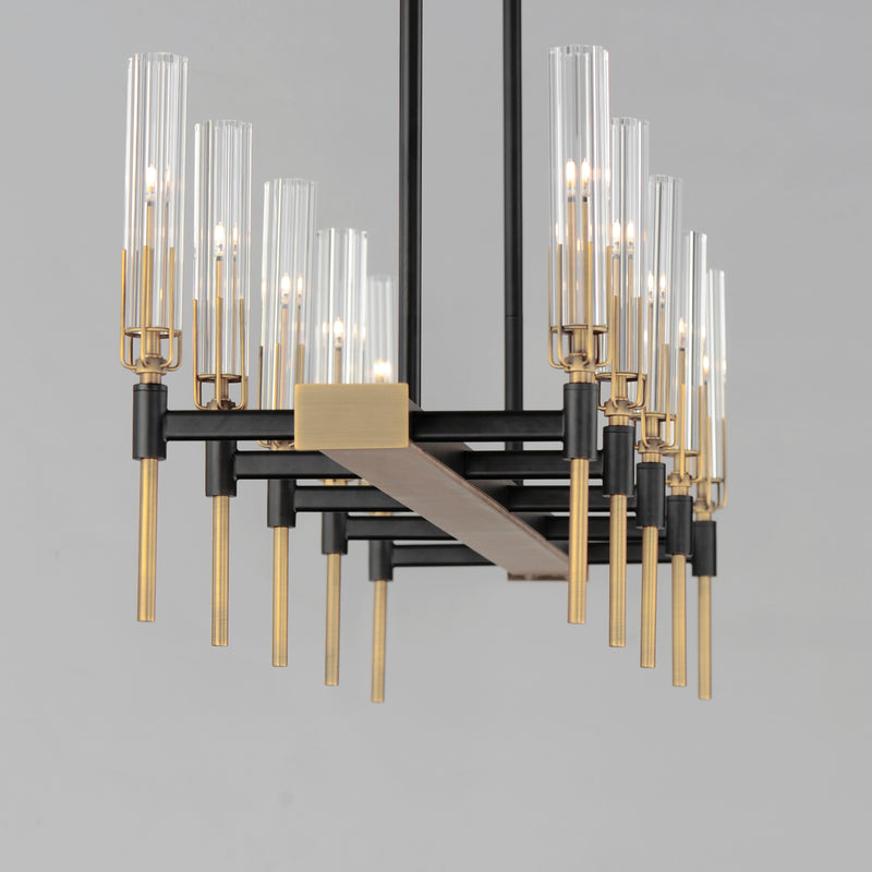 Maxim 16127CLBKAB Flambeau 10 Light Linear LED Chandelier | Black / Antique Brass
