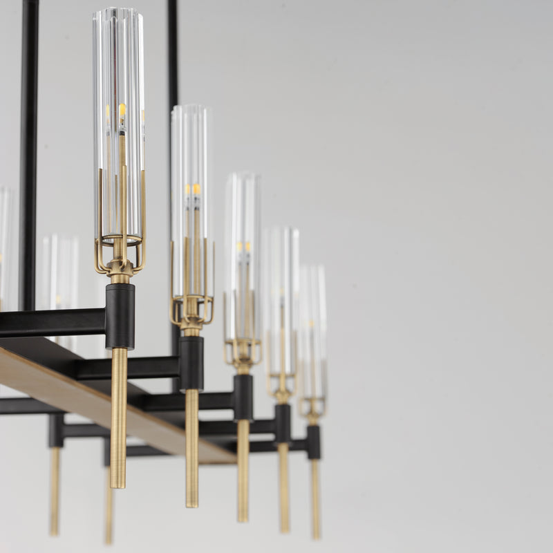 Maxim 16127CLBKAB Flambeau 10 Light Linear LED Chandelier | Black / Antique Brass