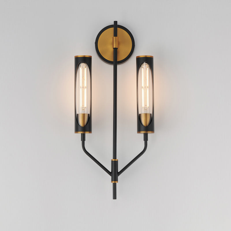 Maxim 16170CLBKAB Regent 2 Light Wall Sconce | Black / Antique Brass