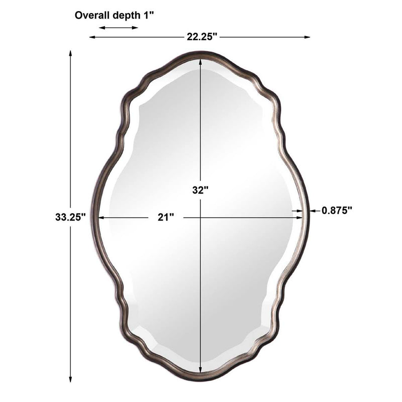 Lunava Antique Silver Champagne Mirror | Modern Oval Engineered Wood Frame Bathroom Vanity Mirror Mounted Vertical or Horizontal (22 in. W x 33 in. H x 1 in. D)