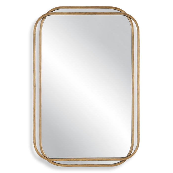 Domora Brushed Gold with Silver Highlights Mirror | Modern Rectangle Iron Frame Bathroom Vanity Mirror with Rounded Corners Mounted Vertical or Horizontal (24 in. W x 36 in. H x 1 in. D)