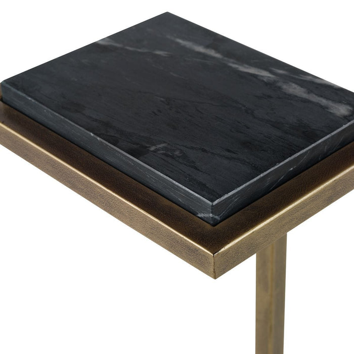 Riva Accent Table | Aged Gold and Black Marble Top (10 in. W x 23 in. H x 8 in. D)