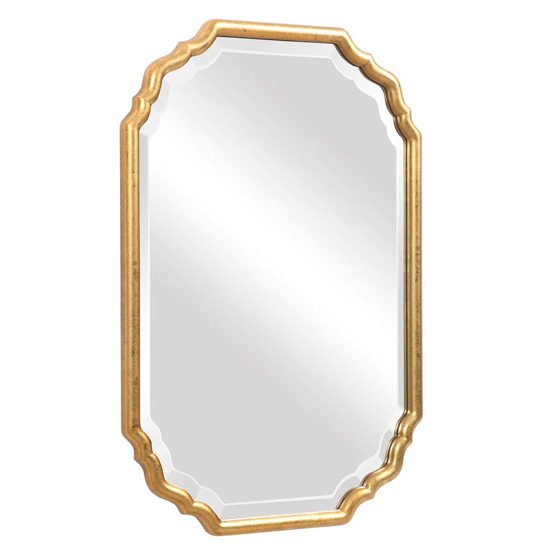 Dorado Antique Metallic Gold Leaf Mirror | Modern Oval Engineered Wood Frame Bathroom Vanity Mirror Mounted Vertical or Horizontal (22 in. W x 32 in. H x 1 in. D)