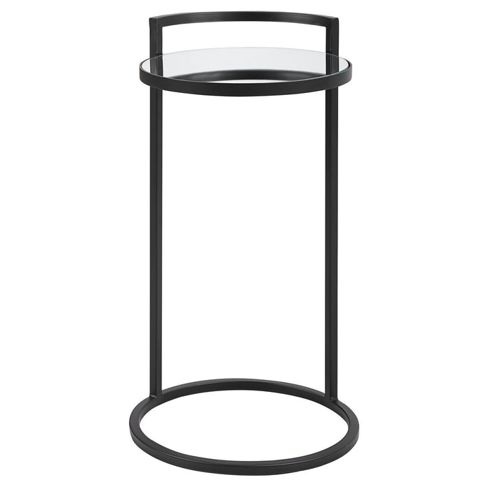 Rovik Accent Table | Matte Black and Mirrored Top (14 in. W x 26 in. H)